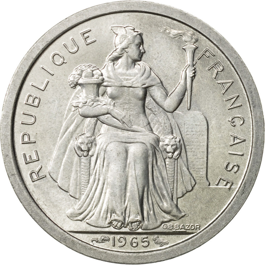 Coin, French Polynesia, Franc, 1965, Paris, MS(60-62), Aluminum, KM:2