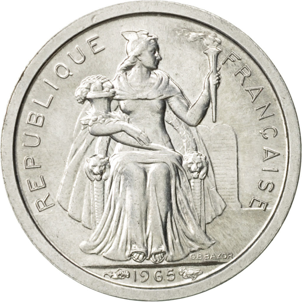 French Polynesia, 50 Centimes, 1965, Paris, MS(63), Aluminum, KM:1