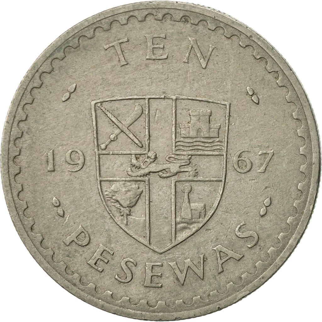 Moneta, Ghana, 10 Pesewas, 1967, BB, Rame-nichel, KM:16