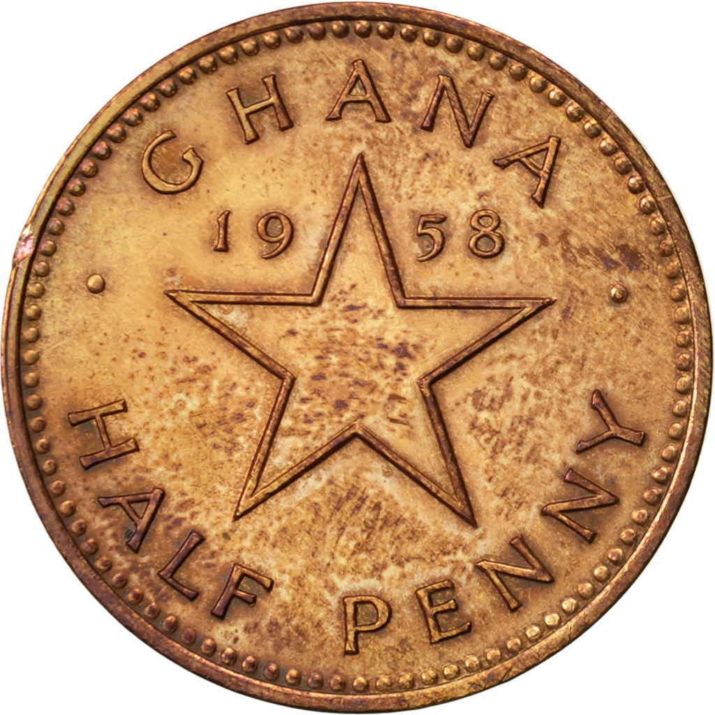 Coin, Ghana, 1/2 Penny, 1958, EF(40-45), Bronze, KM:1