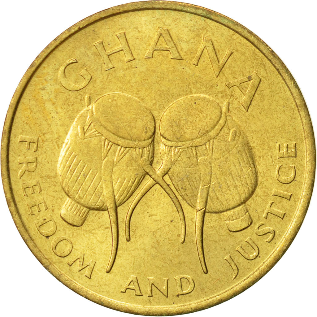 Coin, Ghana, 5 Cedis, 1984, AU(55-58), Brass, KM:26