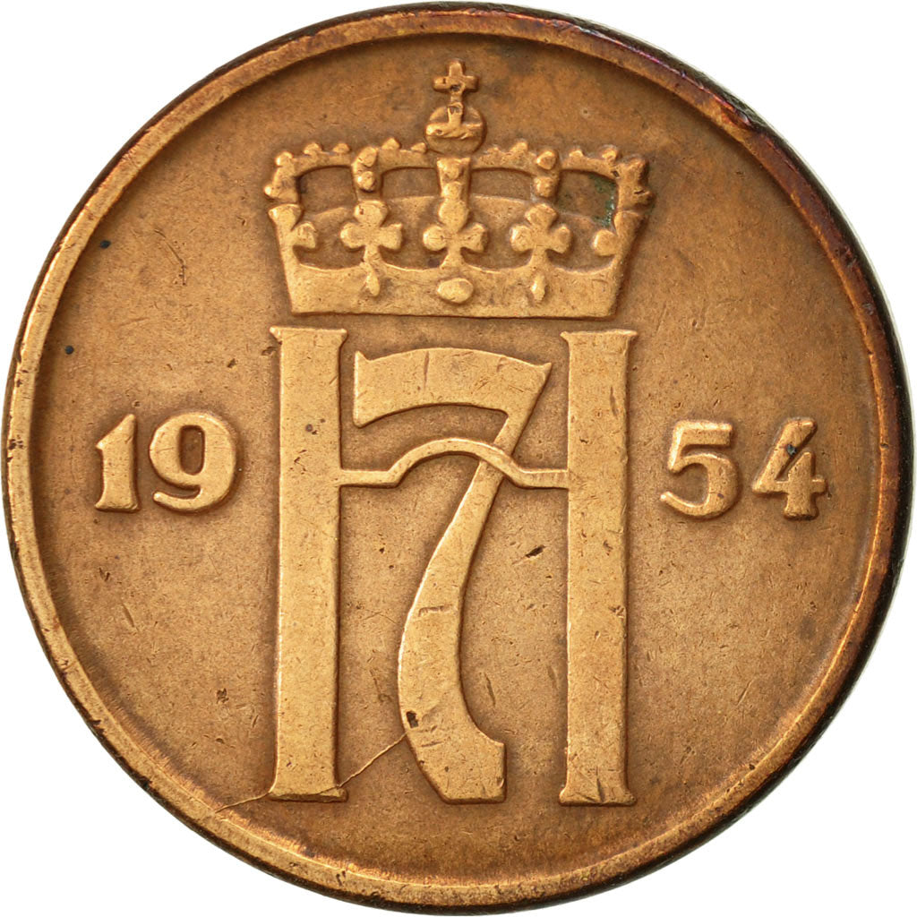 Coin, Norway, Haakon VII, 5 Öre, 1954, EF(40-45), Bronze, KM:400