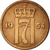 Coin, Norway, Haakon VII, 5 Öre, 1954, EF(40-45), Bronze, KM:400