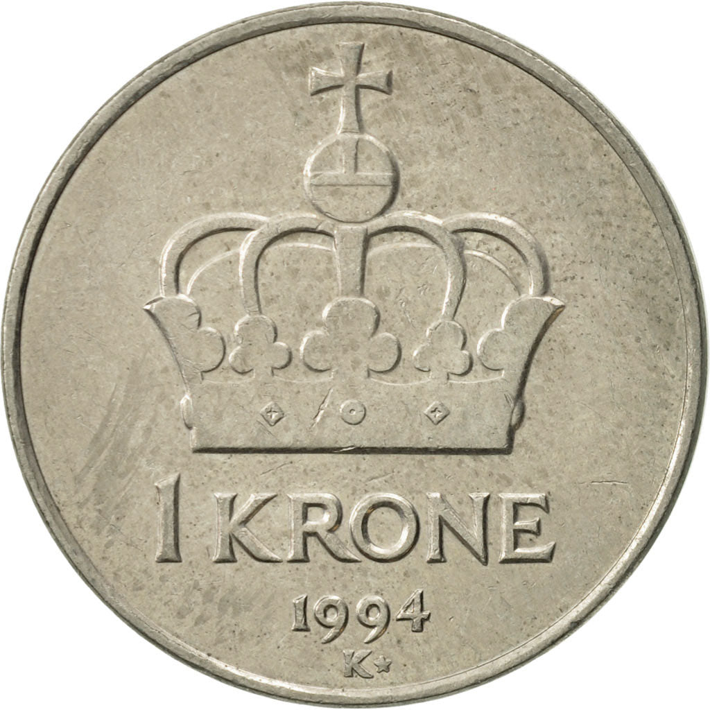 Coin, Norway, Harald V, Krone, 1994, AU(50-53), Copper-nickel, KM:436