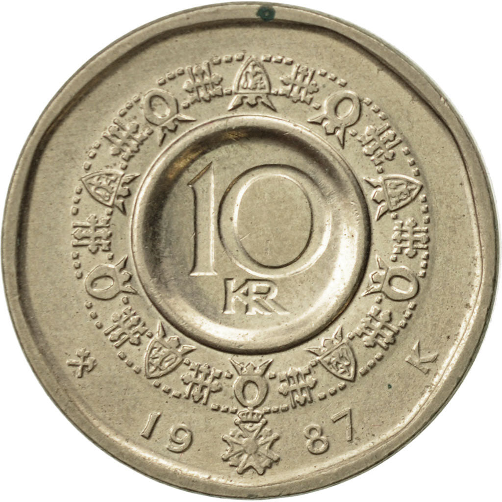 Coin, Norway, Olav V, 10 Kroner, 1987, AU(50-53), Nickel-brass, KM:427