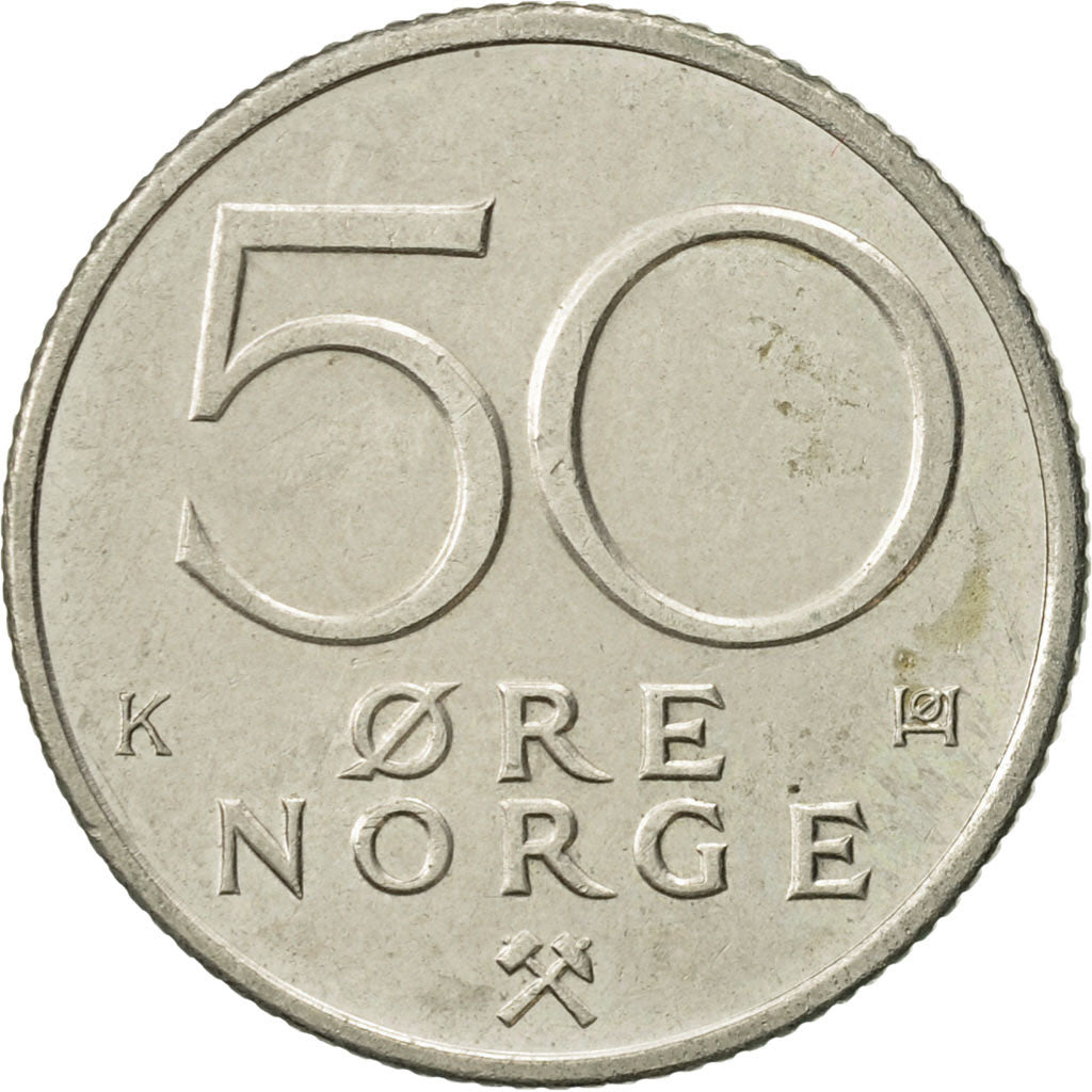 Moneta, Norvegia, Olav V, 50 Öre, 1983, SPL-, Rame-nichel, KM:418
