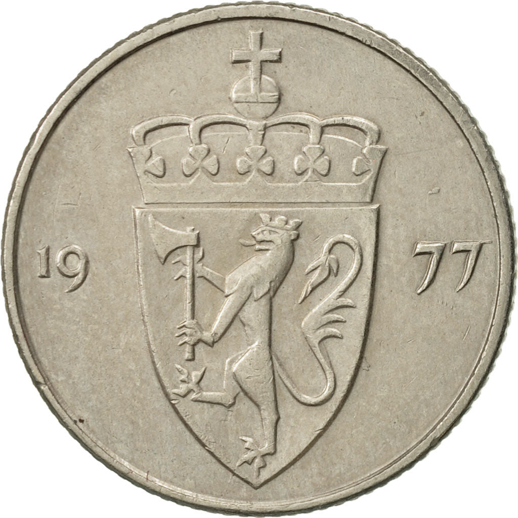 Moneda, Noruega, Olav V, 50 Öre, 1977, EBC, Cobre - níquel, KM:418
