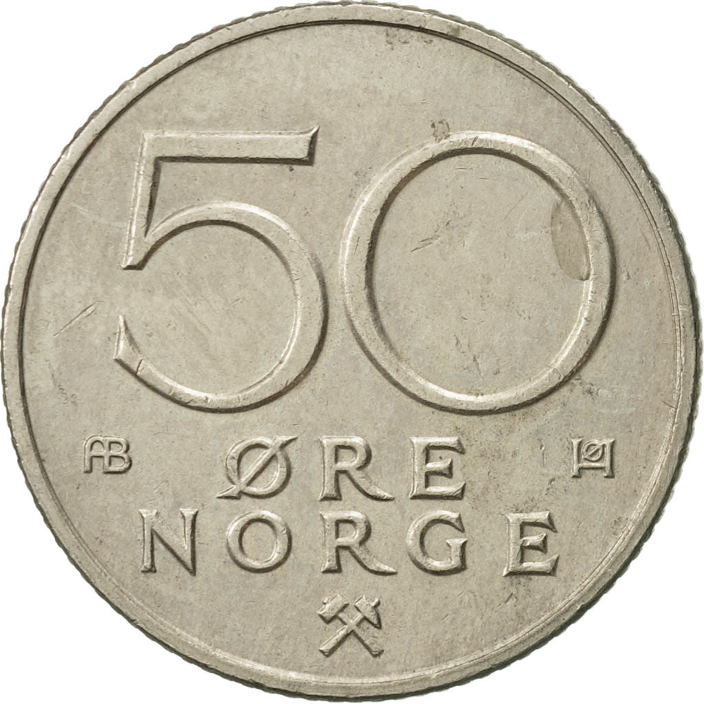 Moneda, Noruega, Olav V, 50 Öre, 1977, EBC, Cobre - níquel, KM:418