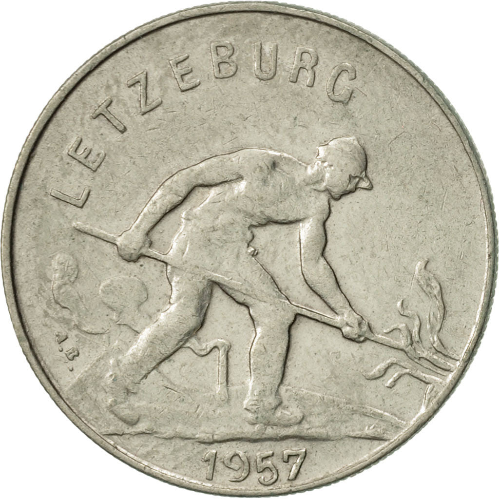 Coin, Luxembourg, Charlotte, Franc, 1957, EF(40-45), Copper-nickel, KM:46.2