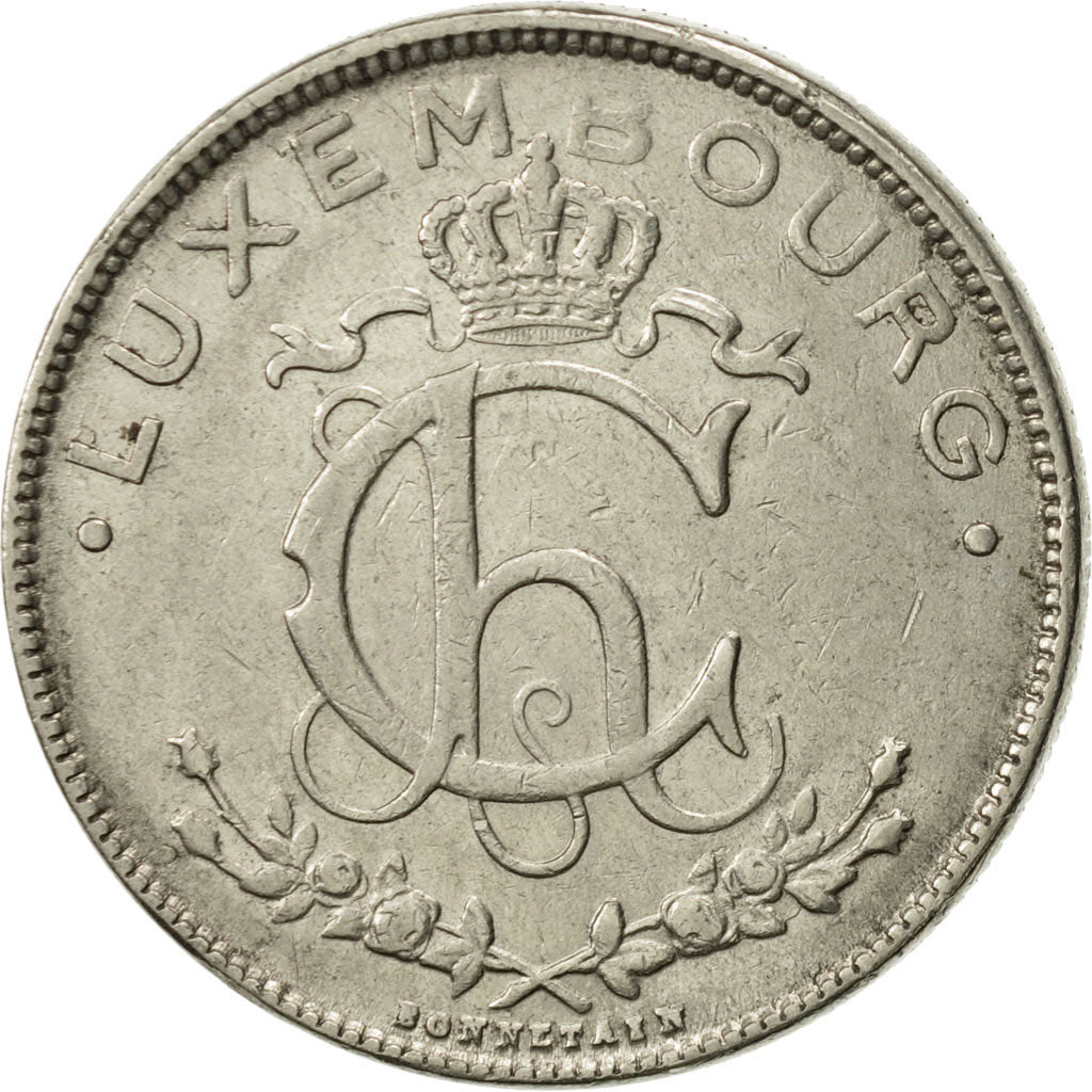 Luxembourg, Charlotte, 2 Francs, 1924, EF(40-45), Nickel, KM:36