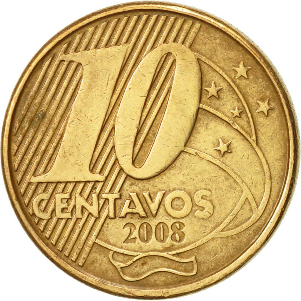 Moneta, Brasile, 10 Centavos, 2008, BB, Acciaio placcato in bronzo, KM:649.2