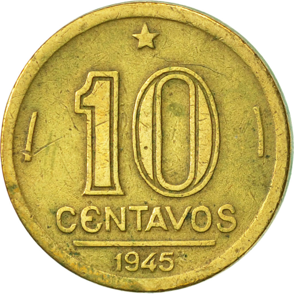 Brazil, 10 Centavos, 1945, EF(40-45), Aluminum-Bronze, KM:555a.1