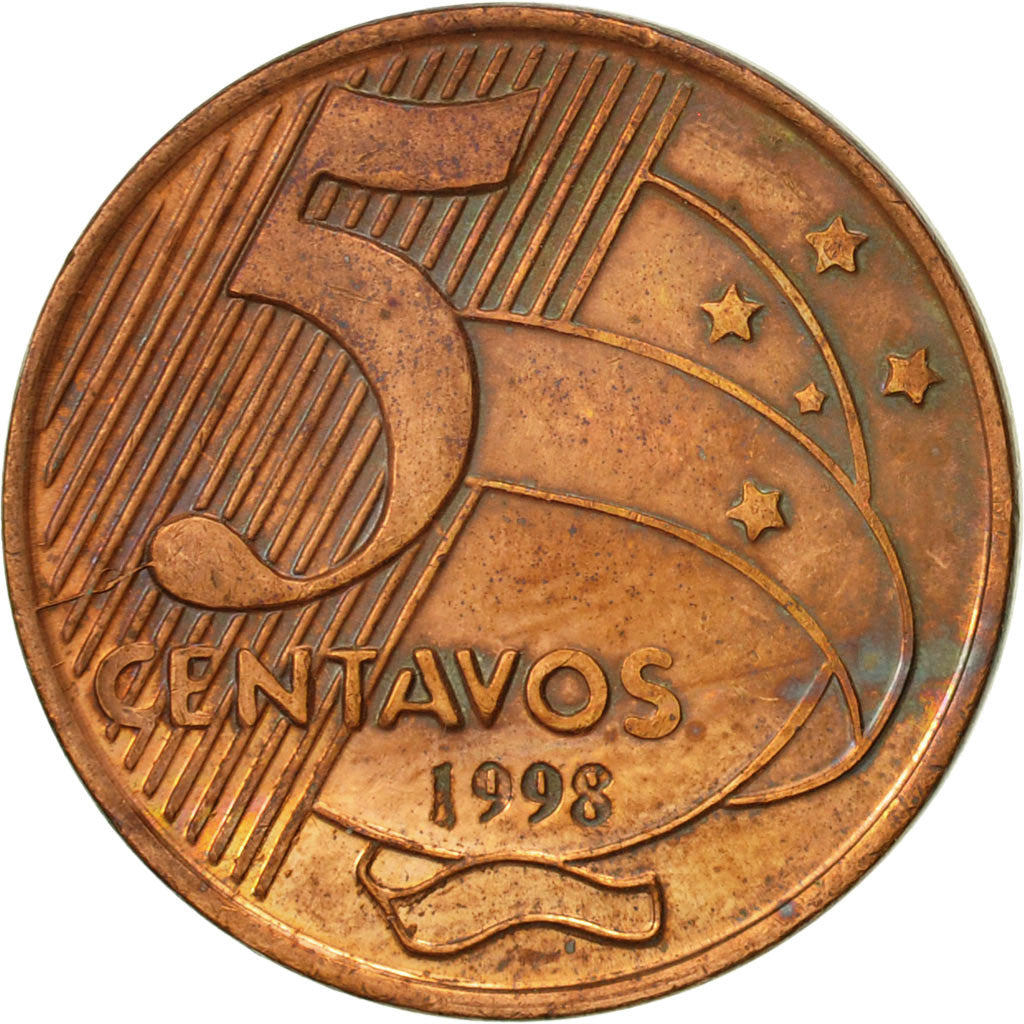 Coin, Brazil, 5 Centavos, 1998, EF(40-45), Copper Plated Steel, KM:648