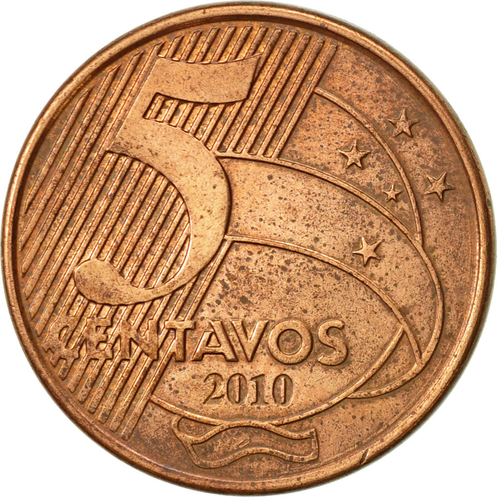 Moneda, Brasil, 5 Centavos, 2010, MBC, Cobre chapado en acero, KM:648