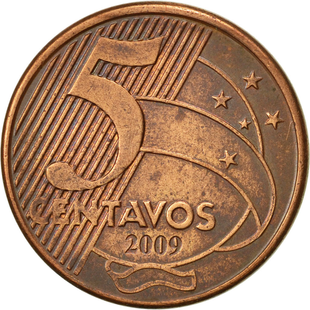 Moneda, Brasil, 5 Centavos, 2009, MBC, Cobre chapado en acero, KM:648