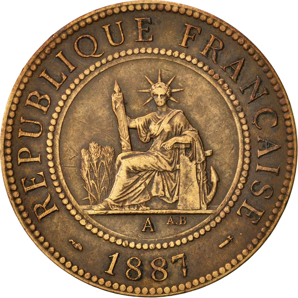 FRENCH INDO-CHINA, Cent, 1887, Paris, EF(40-45), Bronze, KM:1