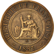 FRENCH INDO-CHINA, Cent, 1887, Paris, EF(40-45), Bronze, KM:1