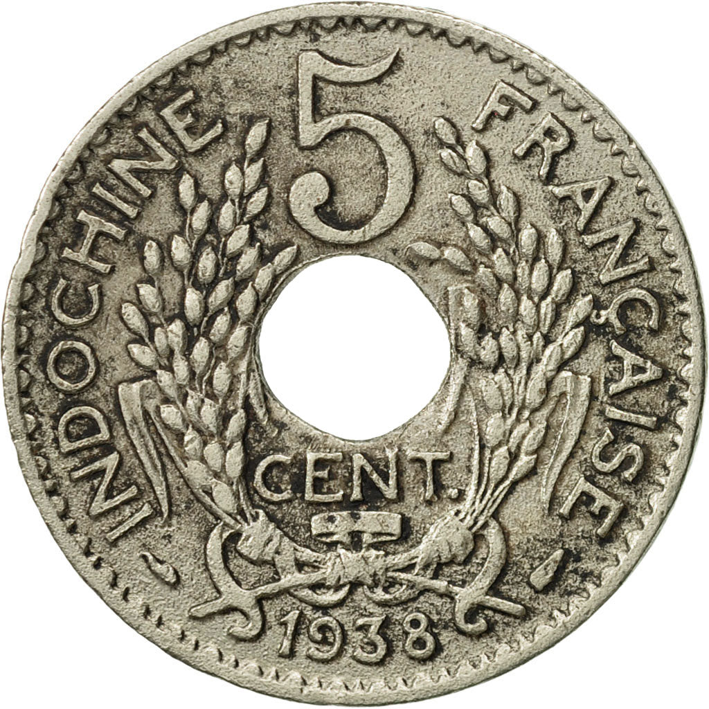 Coin, FRENCH INDO-CHINA, 5 Cents, 1938, Paris, EF(40-45), Nickel-brass, KM:18.1a