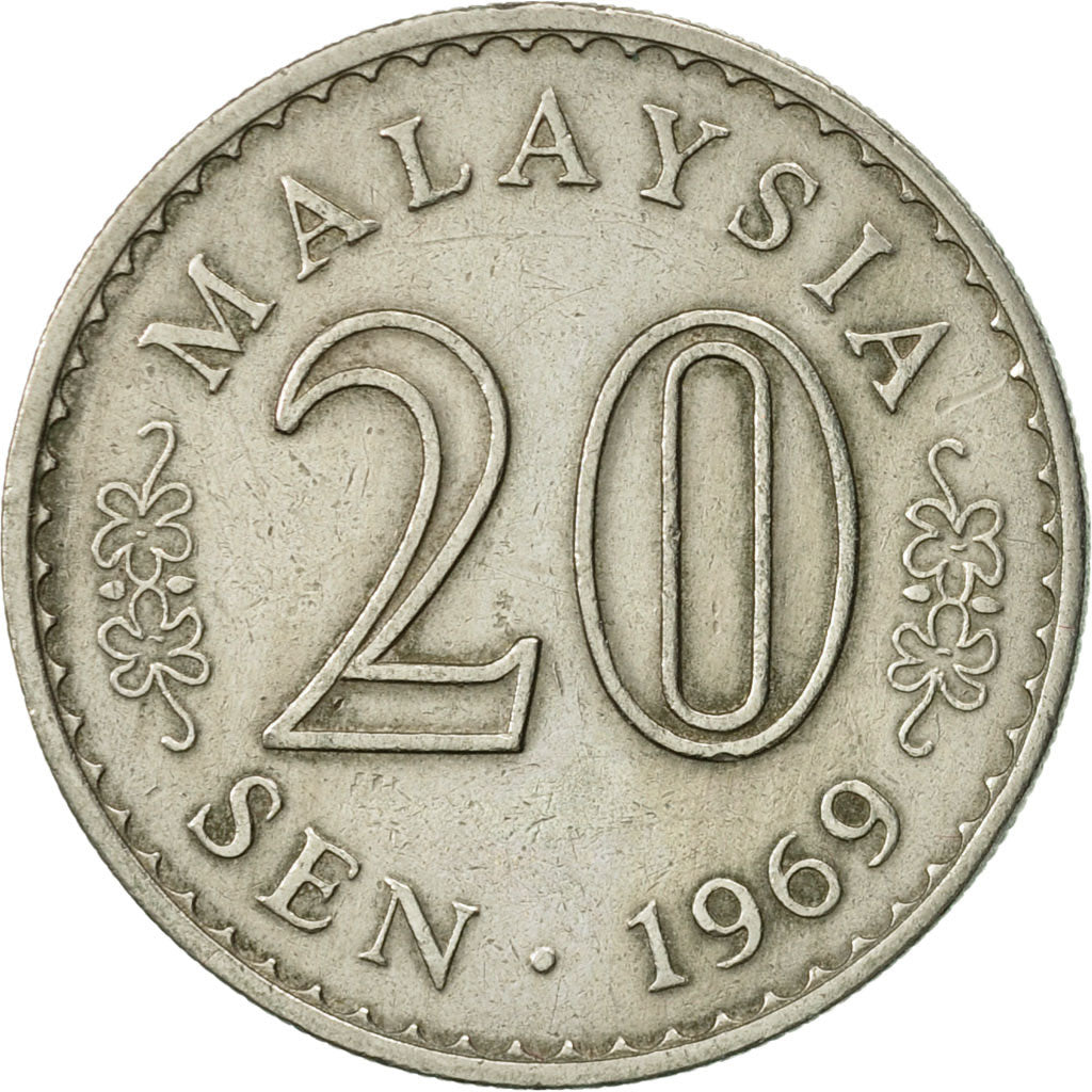 Coin, Malaysia, 20 Sen, 1969, Franklin Mint, EF(40-45), Copper-nickel, KM:4