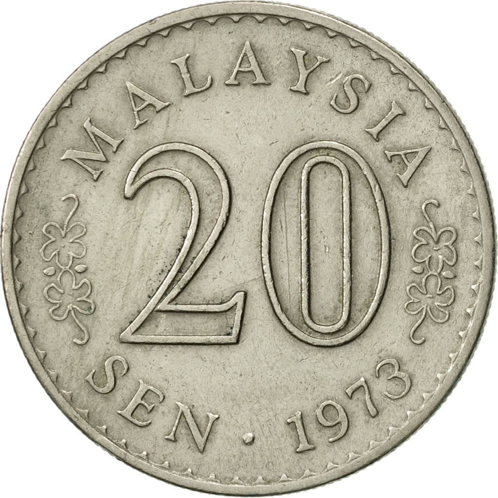 Coin, Malaysia, 20 Sen, 1973, Franklin Mint, EF(40-45), Copper-nickel, KM:4