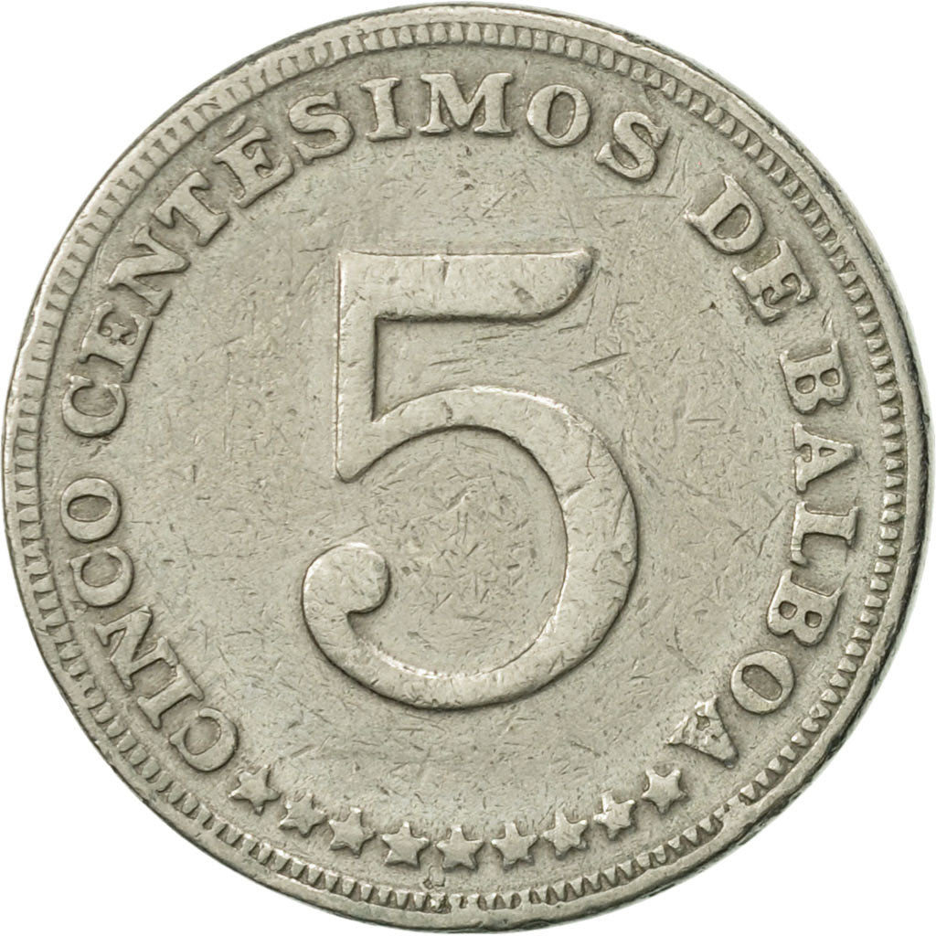 Moneda, Panamá, 5 Centesimos, 1968, MBC, Cobre - níquel, KM:23.2