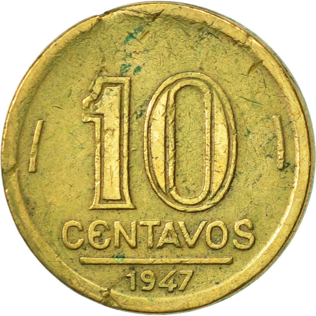 Coin, Brazil, 10 Centavos, 1947, EF(40-45), Aluminum-Bronze, KM:555a.2