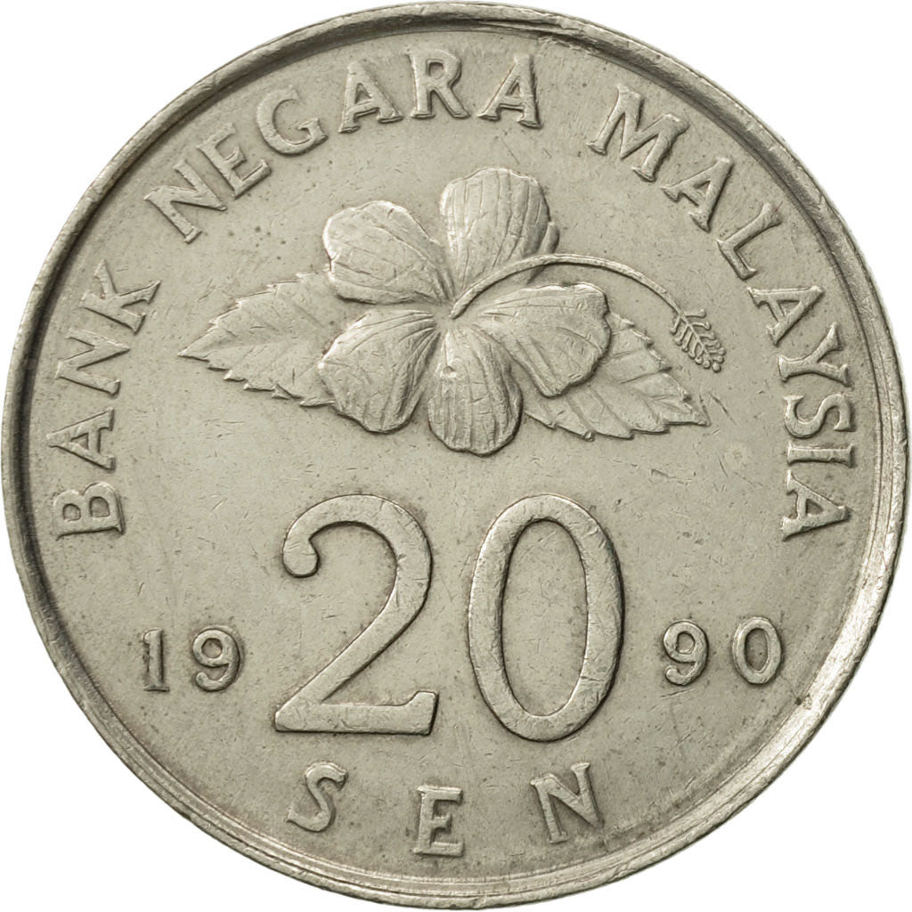 Coin, Malaysia, 20 Sen, 1990, AU(50-53), Copper-nickel, KM:52