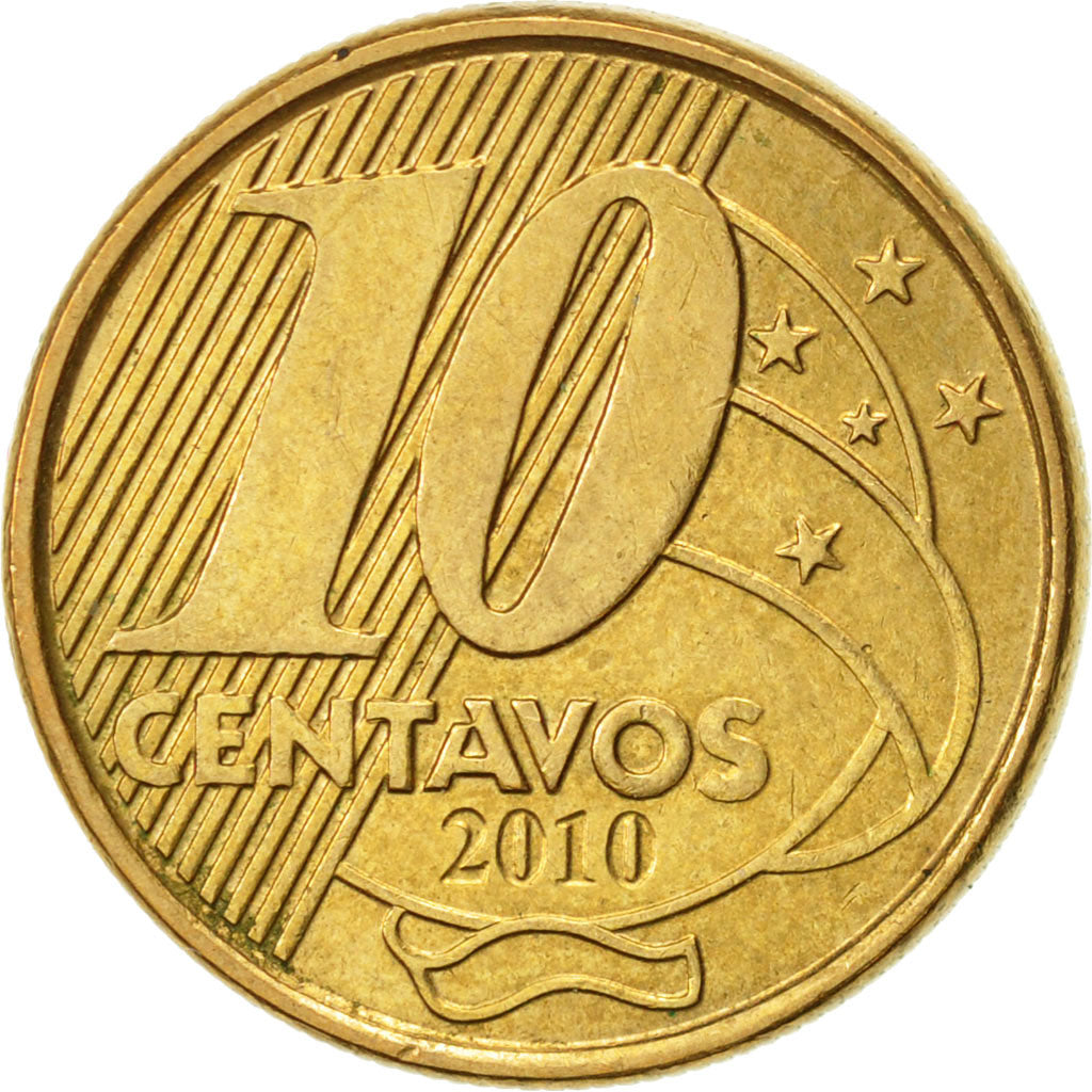 Monnaie, Brésil, 10 Centavos, 2010, TTB+, Bronze Plated Steel, KM:649.2