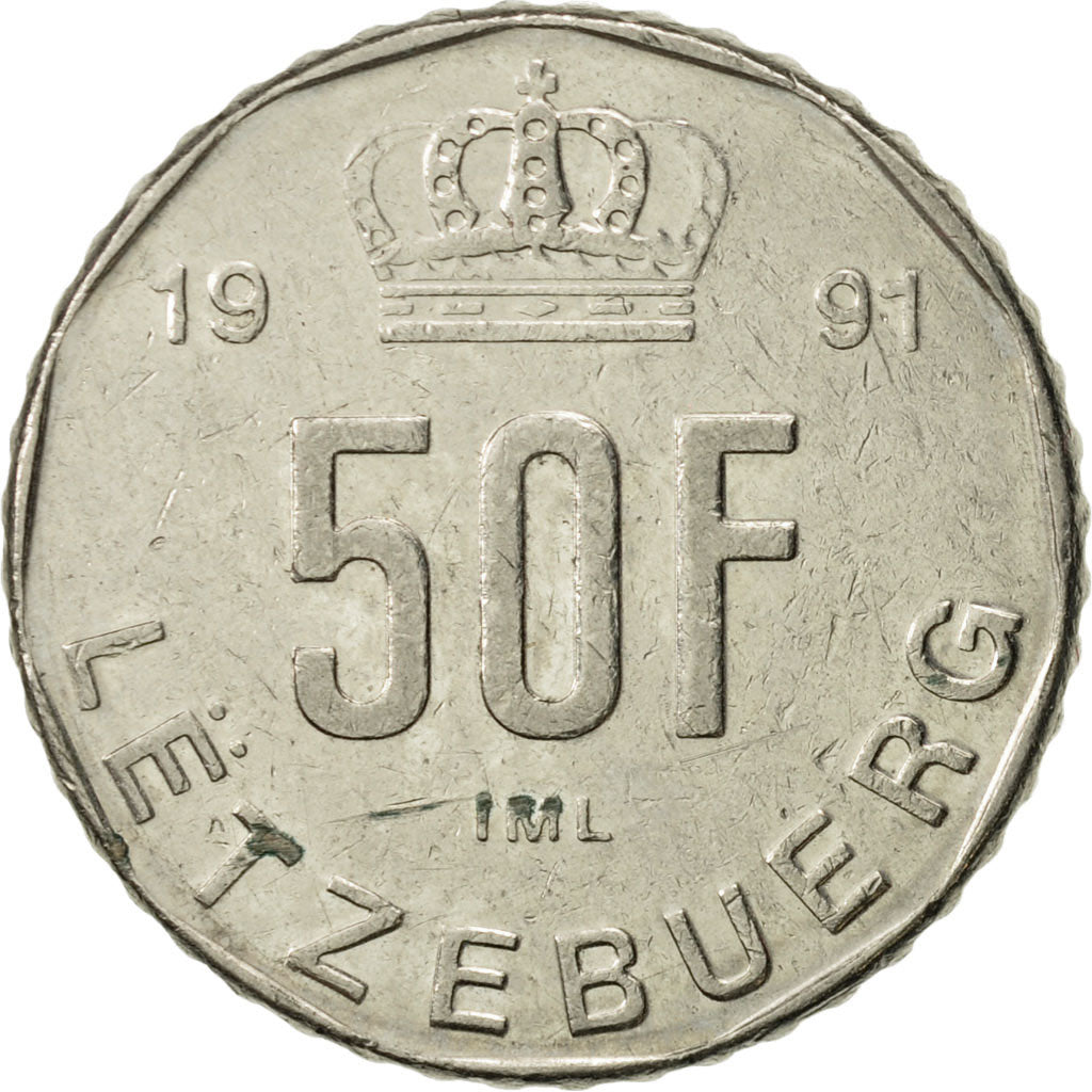 Coin, Luxembourg, Jean, 50 Francs, 1991, AU(50-53), Nickel, KM:66