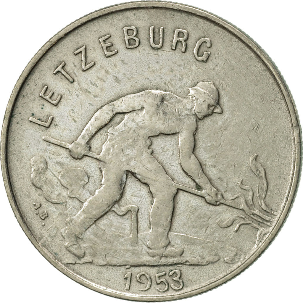 Coin, Luxembourg, Charlotte, Franc, 1953, AU(50-53), Copper-nickel, KM:46.2