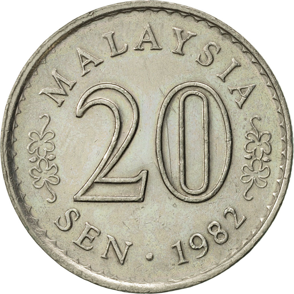 Coin, Malaysia, 20 Sen, 1982, Franklin Mint, AU(55-58), Copper-nickel, KM:4