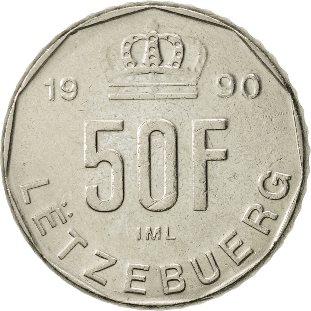 Luxembourg, Jean, 50 Francs, 1990, AU(55-58), Nickel, KM:66