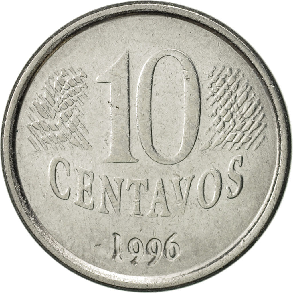 Coin, Brazil, 10 Centavos, 1996, AU(55-58), Stainless Steel, KM:633