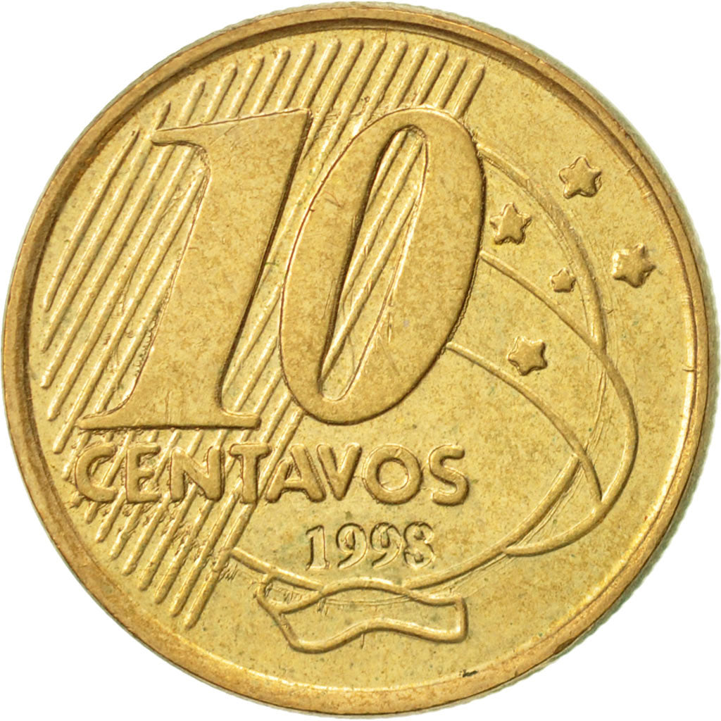 Coin, Brazil, 10 Centavos, 1998, AU(55-58), Bronze Plated Steel, KM:649.2