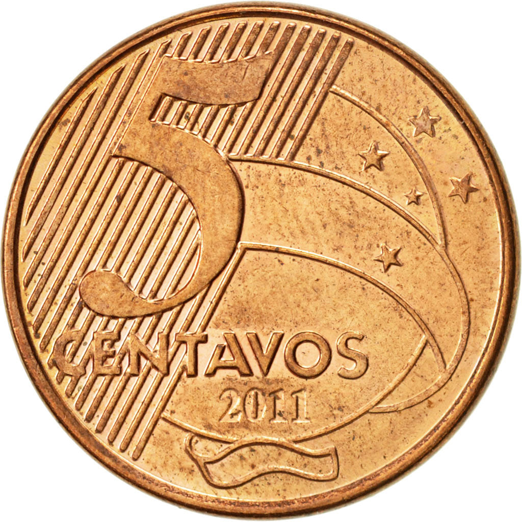 Coin, Brazil, 5 Centavos, 2011, AU(55-58), Copper Plated Steel, KM:648