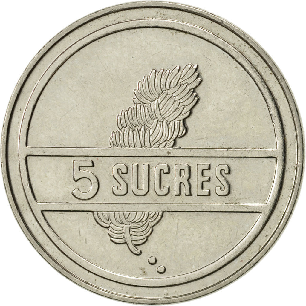 Monnaie, Équateur, 5 Sucres, Cinco, 1988, SUP+, Nickel Clad Steel, KM:91