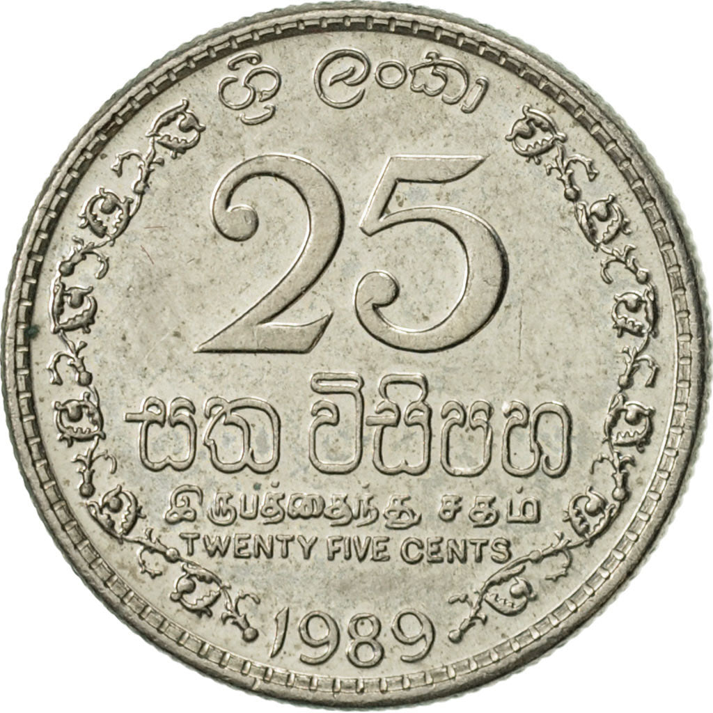 Coin, Sri Lanka, 25 Cents, 1989, AU(50-53), Copper-nickel, KM:141.2