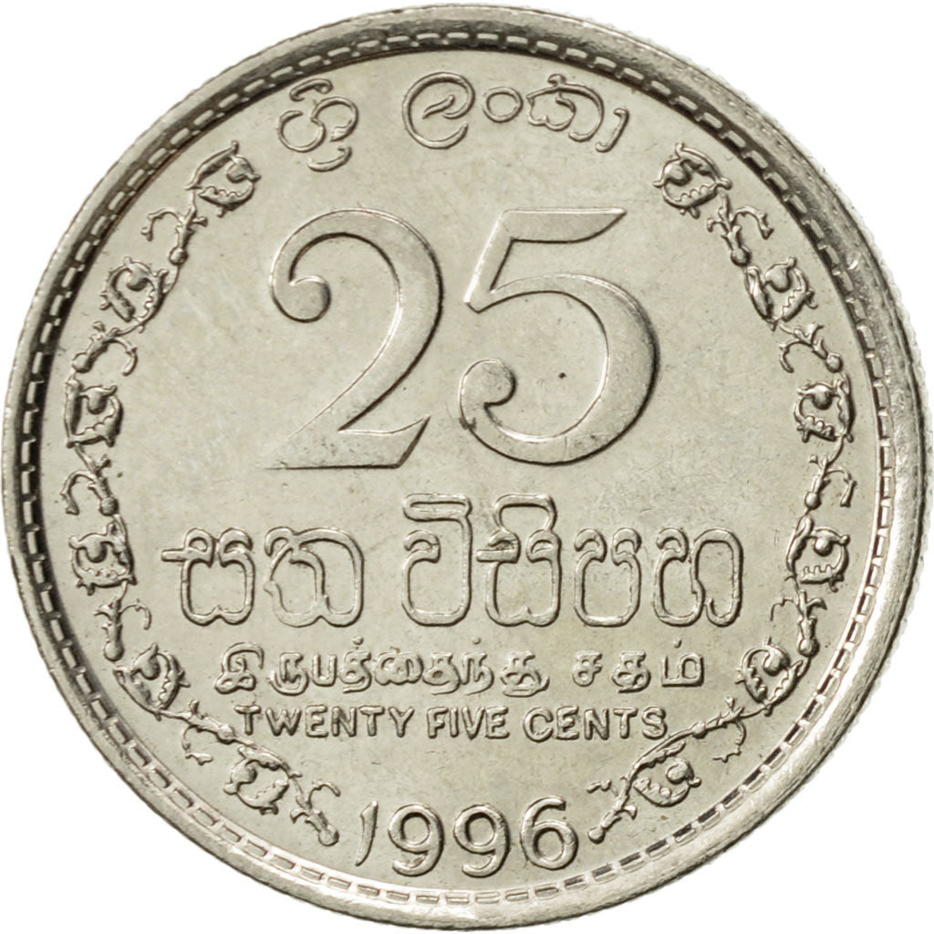 Coin, Sri Lanka, 25 Cents, 1996, MS(60-62), Nickel Clad Steel, KM:141a