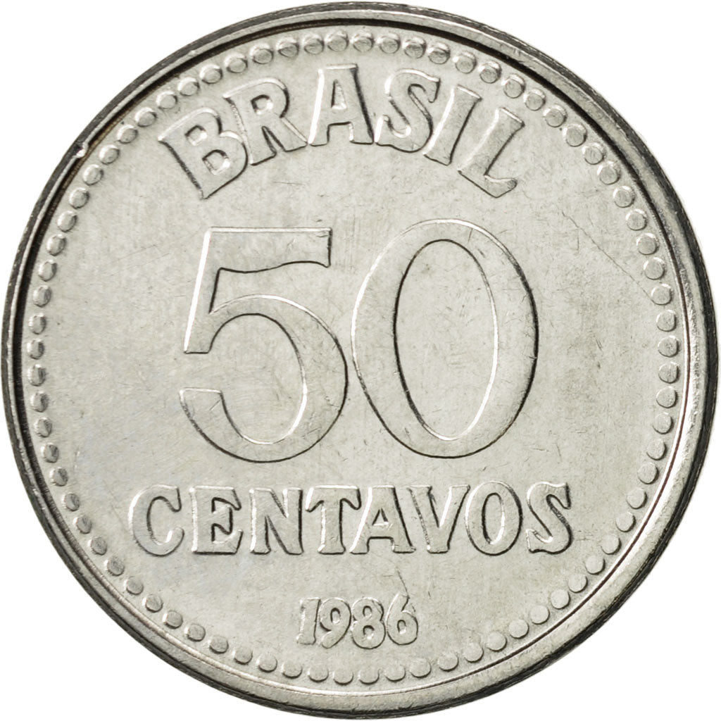 Coin, Brazil, 50 Centavos, 1986, MS(60-62), Stainless Steel, KM:604