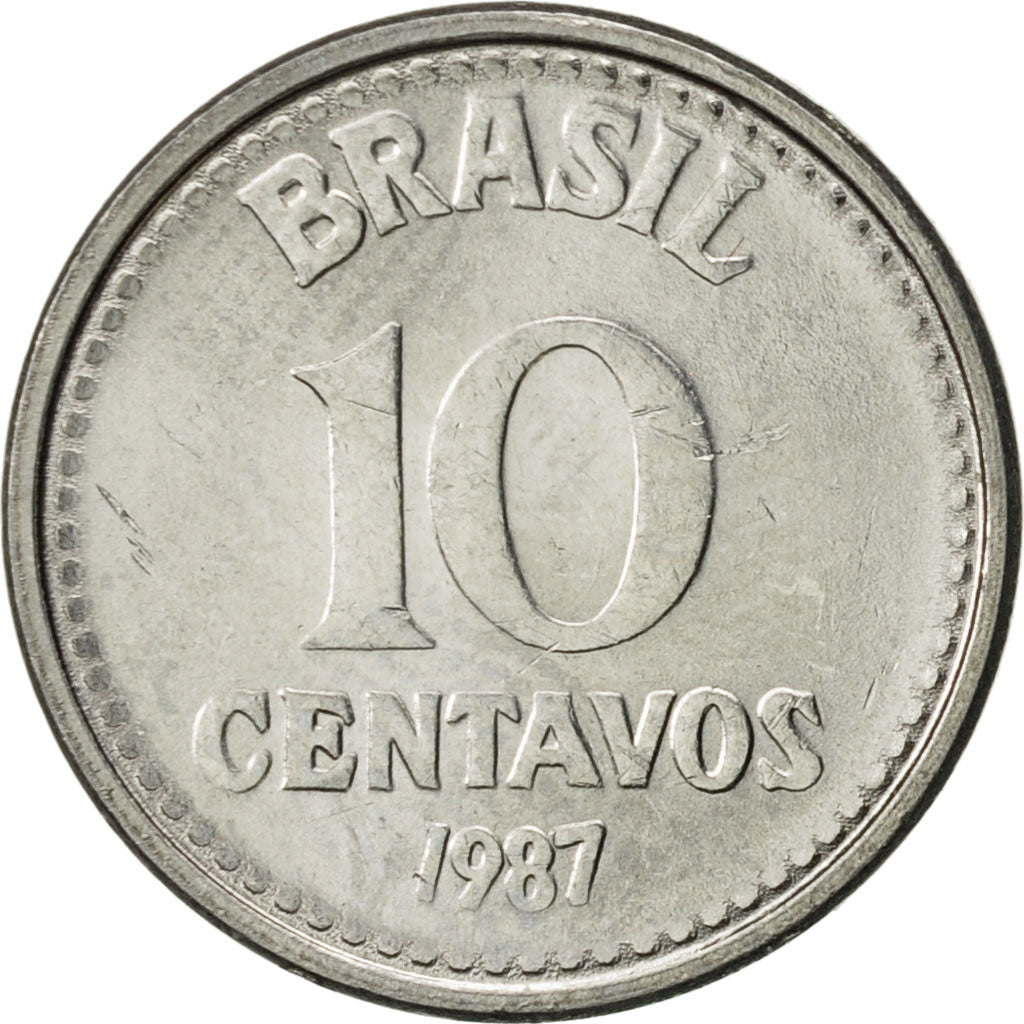 Coin, Brazil, 10 Centavos, 1987, MS(60-62), Stainless Steel, KM:602
