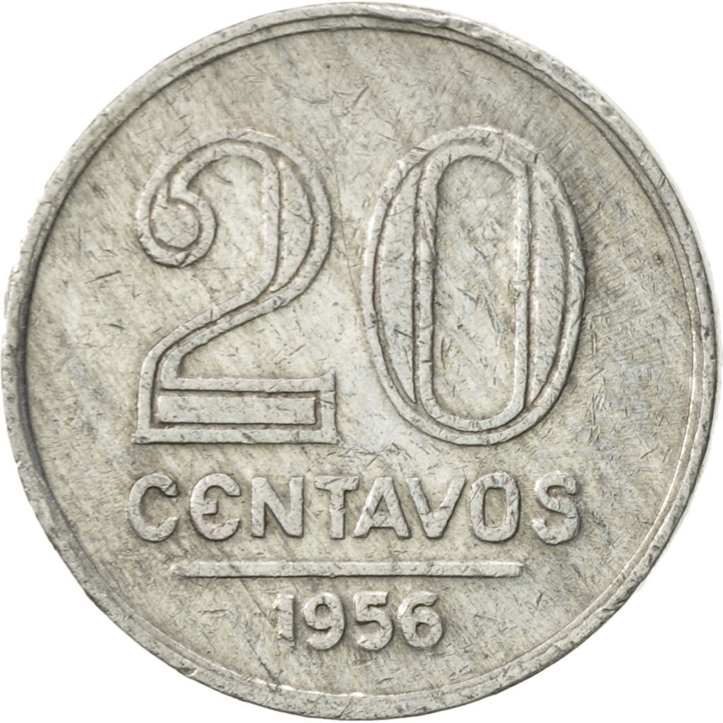 Coin, Brazil, 20 Centavos, 1956, EF(40-45), Aluminum, KM:565