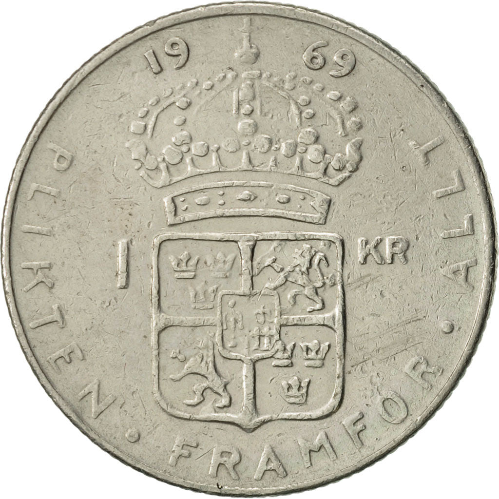 Coin, Sweden, Gustaf VI, Krona, 1969, EF(40-45), Copper-Nickel Clad Copper