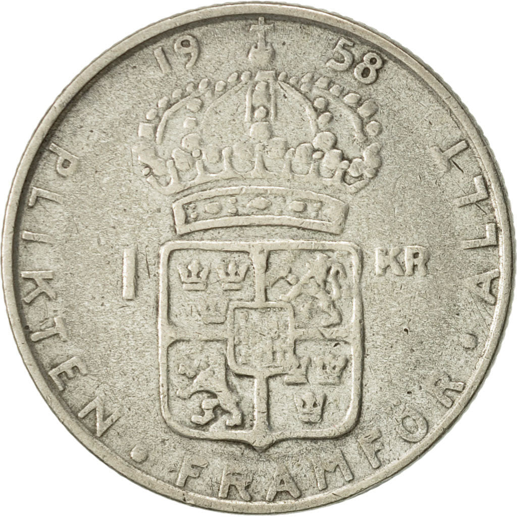Coin, Sweden, Gustaf VI, Krona, 1958, EF(40-45), Silver, KM:826