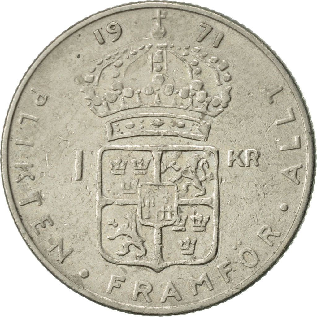 Moneta, Svezia, Gustaf VI, Krona, 1971, BB+, Rame ricoperto in rame-nichel
