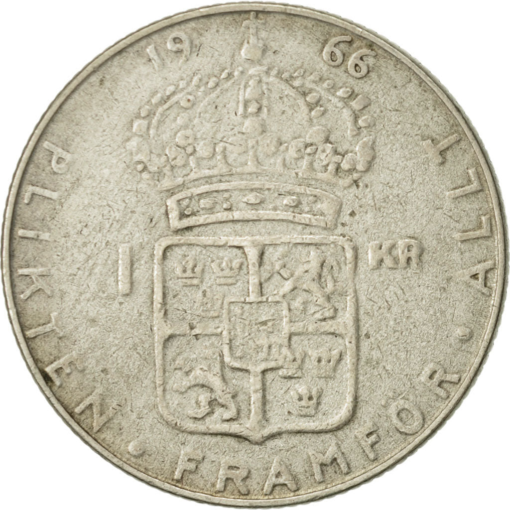 Coin, Sweden, Gustaf VI, Krona, 1966, AU(50-53), Silver, KM:826