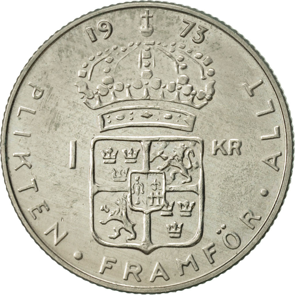 Moneta, Svezia, Gustaf VI, Krona, 1973, BB+, Rame ricoperto in rame-nichel