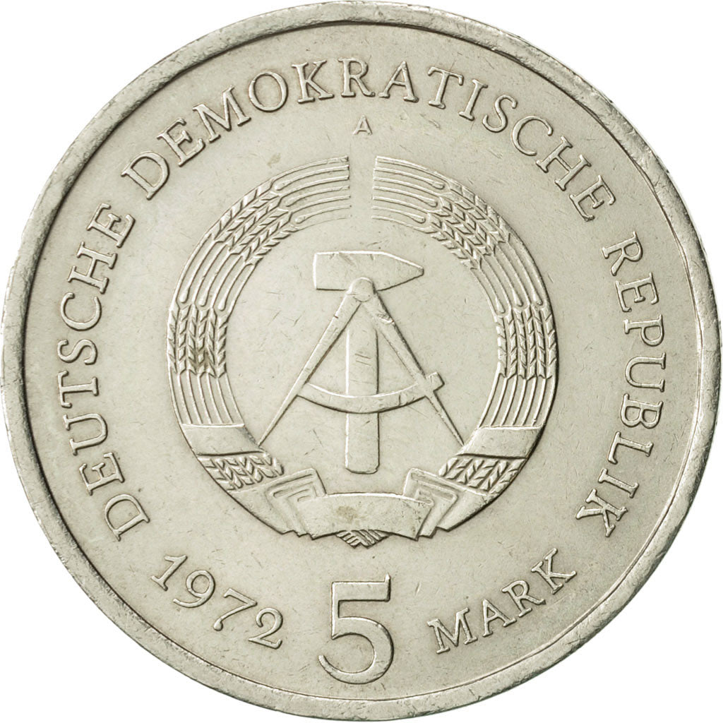 GERMAN-DEMOCRATIC REPUBLIC, 5 Mark, 1972, Berlin, AU(50-53), Copper-nickel