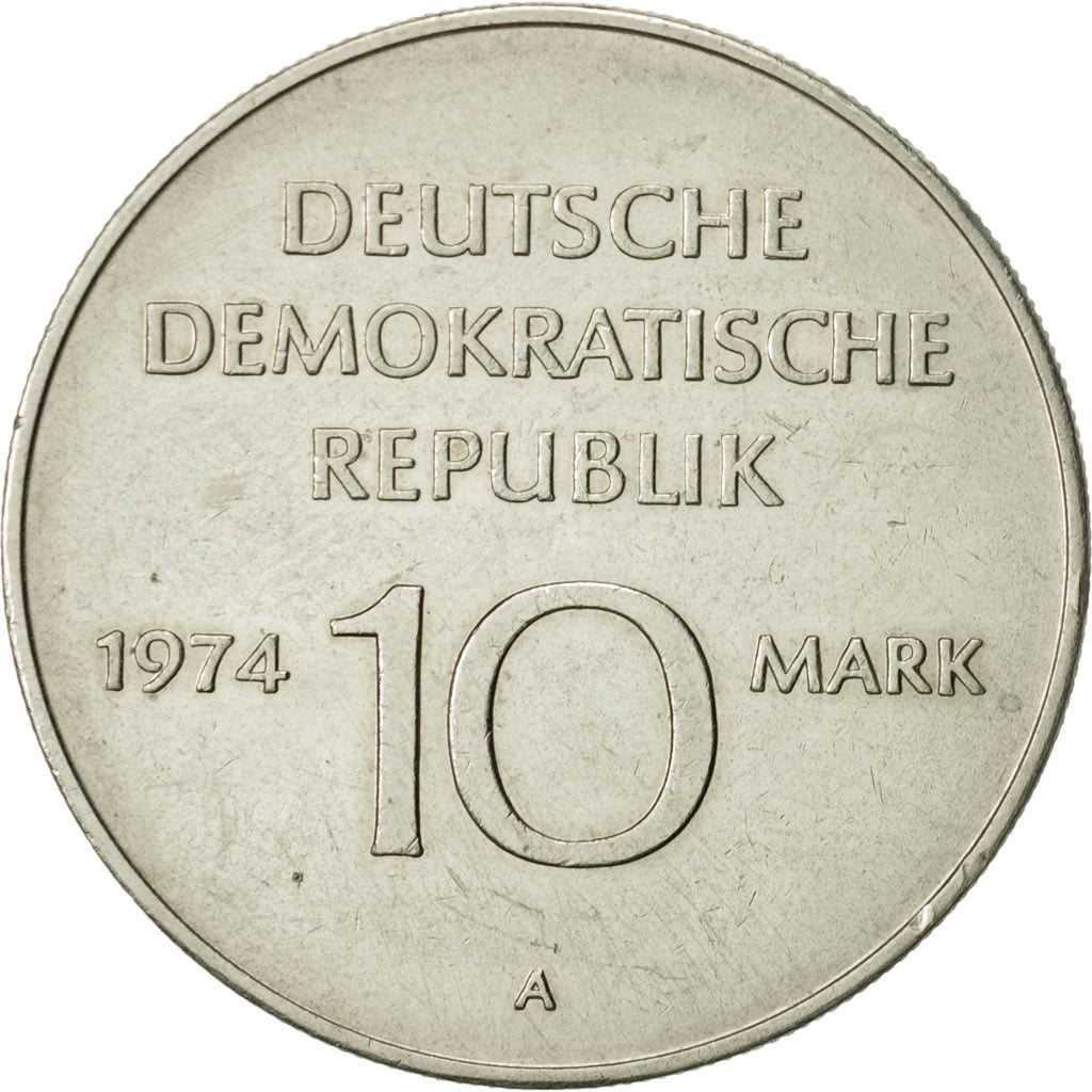 GERMAN-DEMOCRATIC REPUBLIC, 10 Mark, 1974, Berlin, AU(50-53), Copper-nickel