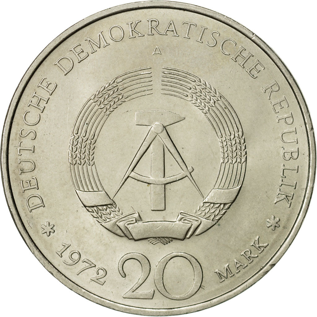 GERMAN-DEMOCRATIC REPUBLIC, 20 Mark, 1972, Berlin, AU(50-53), Copper-nickel