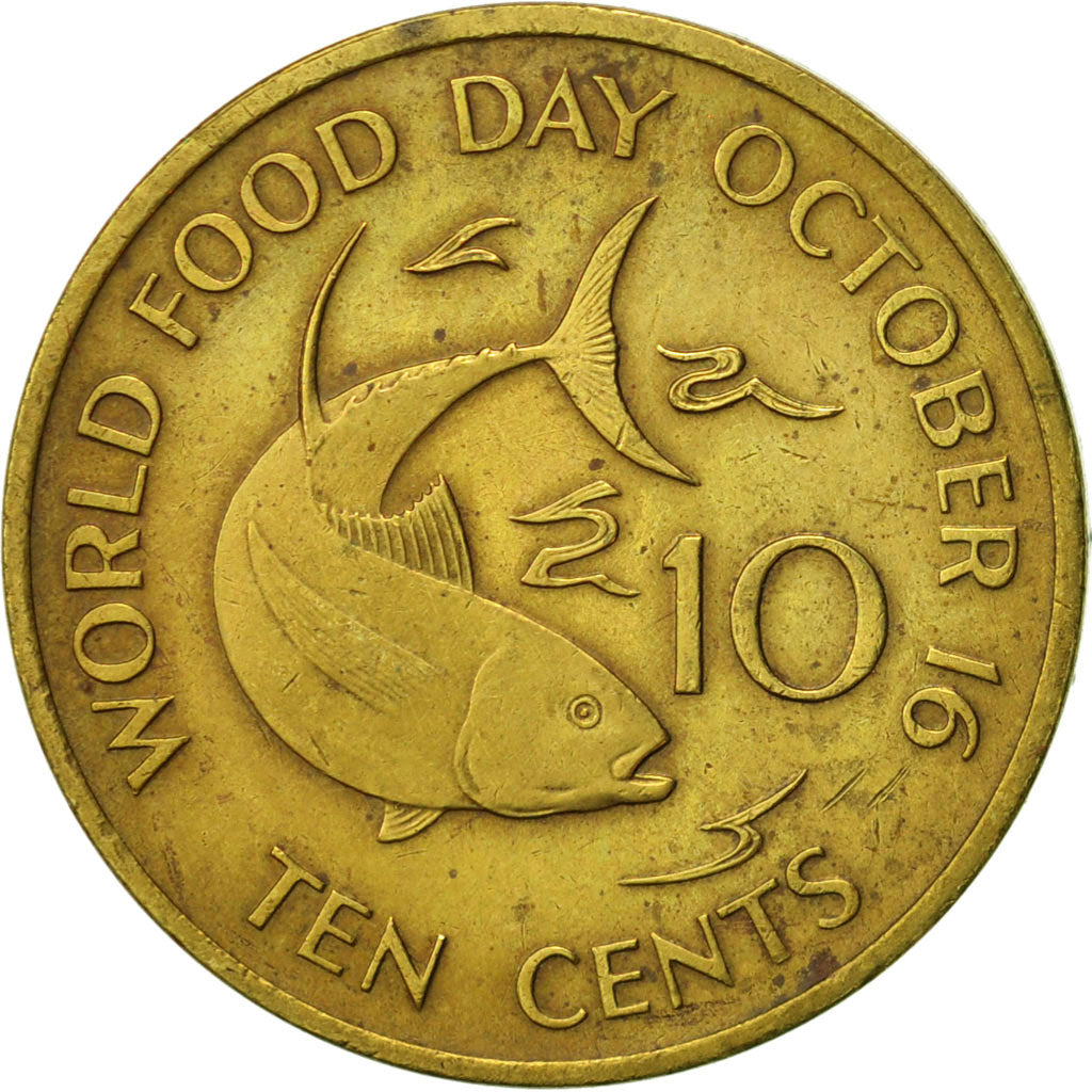 Coin, Seychelles, 10 Cents, 1981, British Royal Mint, EF(40-45), Brass, KM:44